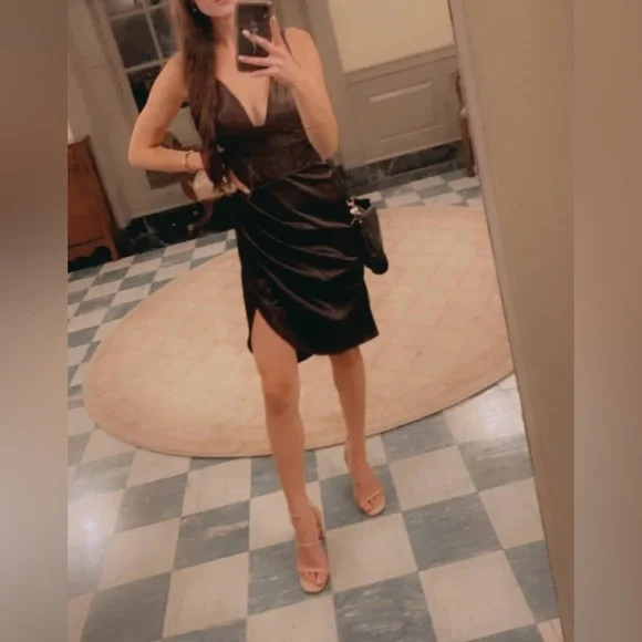 Sleek Brown Satin Corset Dress - Picture 1 of 5